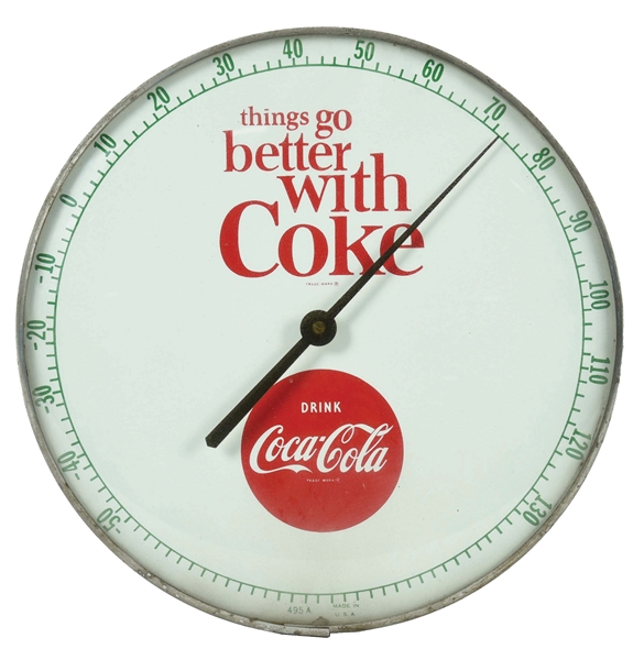 THINGS GO BETTER WITH COKE GLASS FACE COCA COLA THERMOMETER.