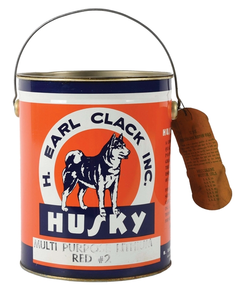 RARE H. EARL CLACK HUSKY LUBRICANTS TEN POUND GRASE CAN.