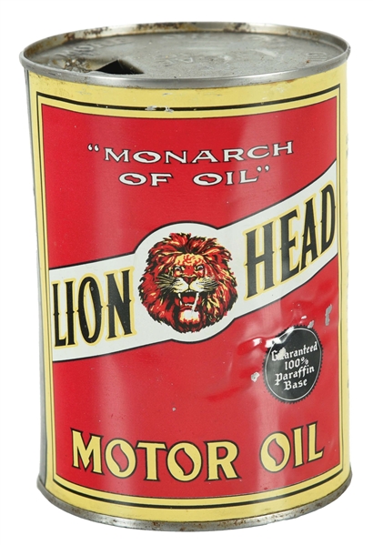 GILMORE LION HEAD MOTOR OIL ONE QUART CAN W/ LION GRAPHIC. 