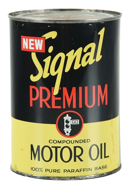 SIGNAL PREMIUM MOTOR OIL ONE QUART CAN W/ STOP LIGHT GRAPHIC. 
