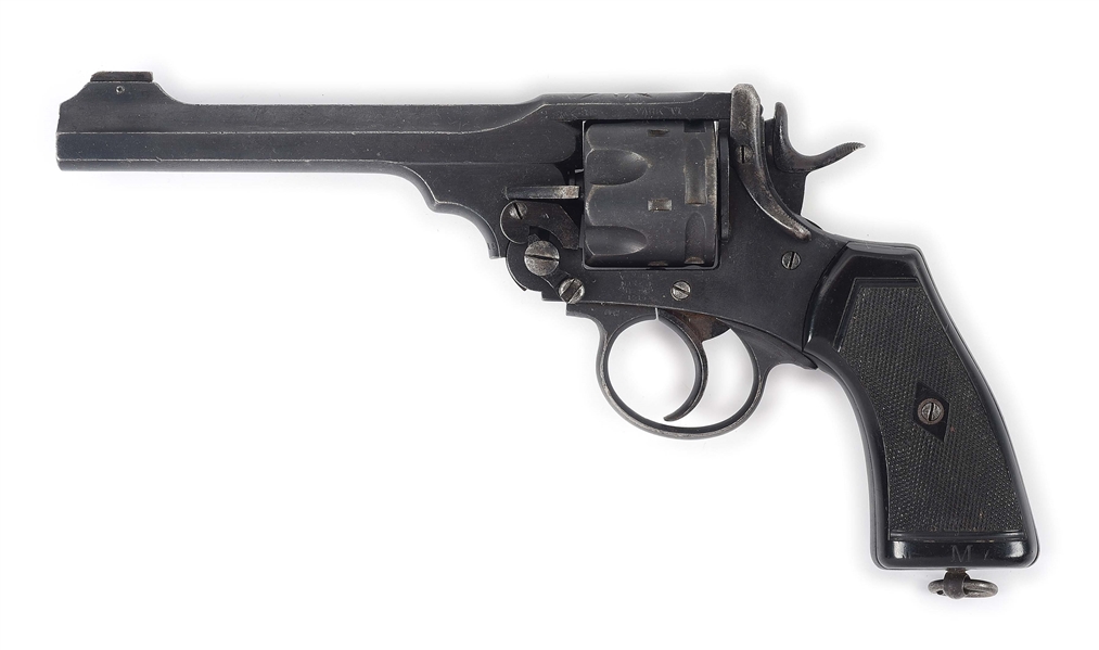 (C) WEBLEY MK VI DOUBLE ACTION REVOLVER WITH WWII BRITISH HOLSTER AND AMMUNITION.