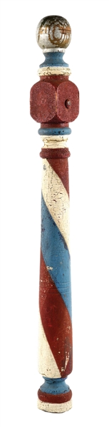 EARLY HAND-PAINTED BARBER POLE.