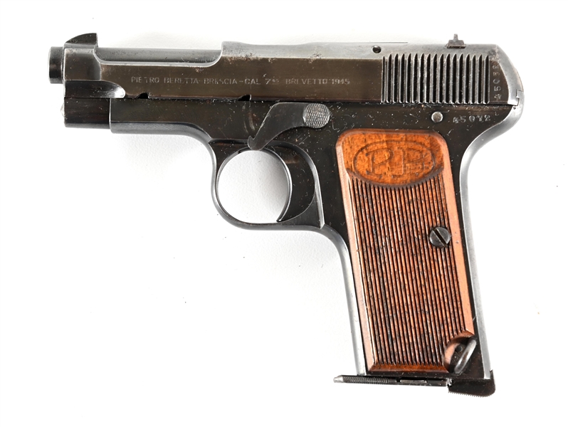 (C) BERETTA MODEL 1917 SEMI-AUTOMATIC PISTOL WITH HOLSTER AND SPARE MAGAZINE.