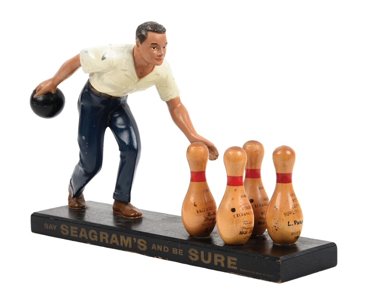 SAY SEAGRAMS AND BE SURE BOWLING AD.