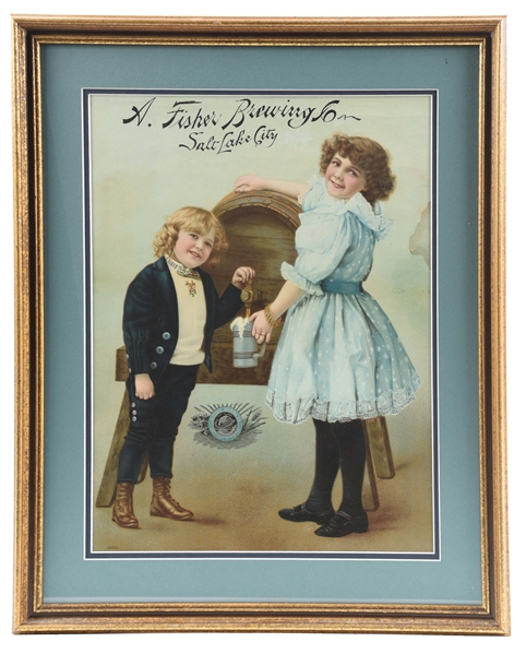 A. FISHER BREWING FRAMED ADVERTISING SIGN.