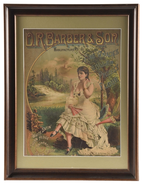 FRAMED D.R. BARBER & SON WHITE SATIN AD.