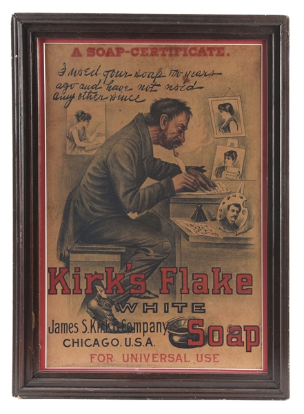 FRAMED KIRKS FLAKE SOAP AD.