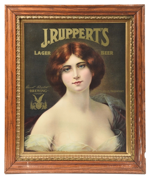 J. RUPPERTS LAGGER BEER FRAMED SIGN.