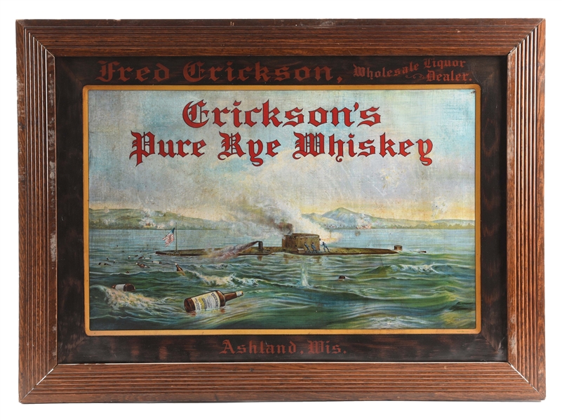 FRAMED ERICKSONS PURE RYE WHISKEY AD.