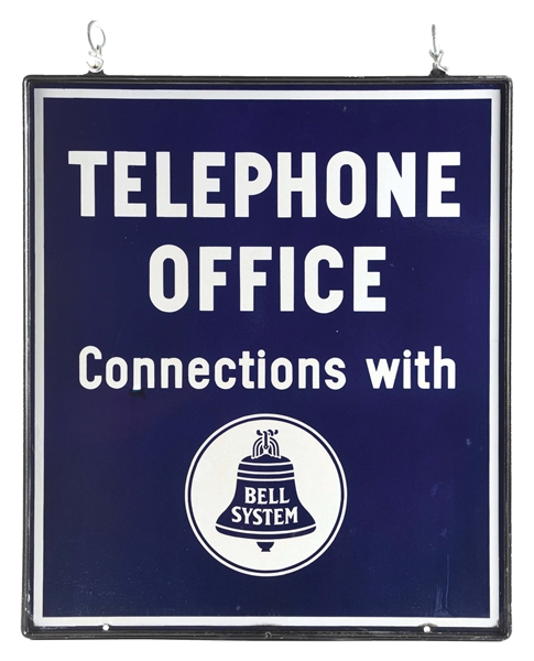 DOUBLE SIDED PORCELAIN BELL TELEPHONE OFFICE SIGN.