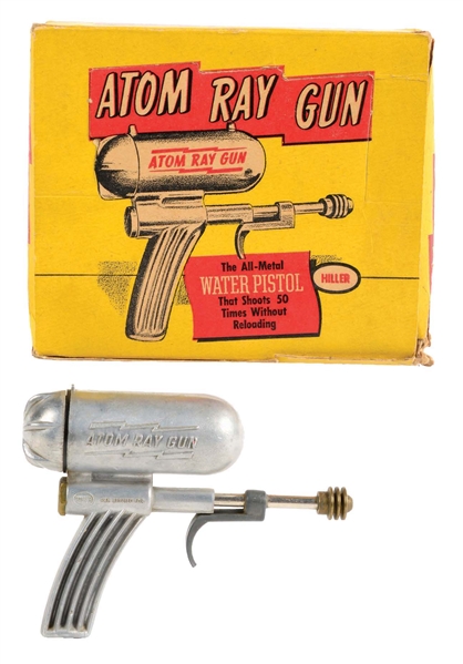 HILLER ATOM RAY GUN IN THE ORIGINAL BOX.