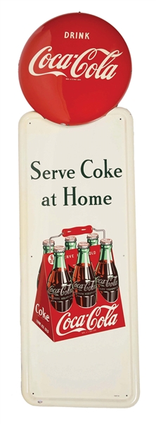 COCA COLA "SERVE COKE AT HOME" TWO PIECE TIN PILASTER SIGN. 