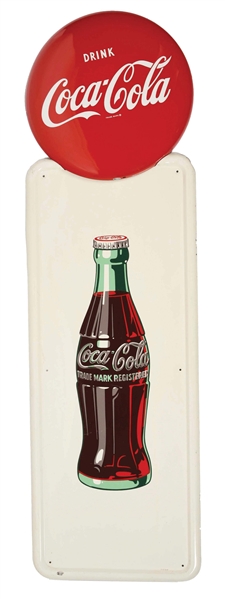 DRINK COCA COLA TWO PIECE TIN PILASTER SIGN W/ BOTTLE GRAPHIC. 