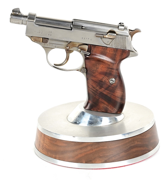 (C) WONDERFUL JOHN MARTZ CUSTOM "BABY" P.38 SEMI-AUTOMATIC PISTOL WITH STAND.