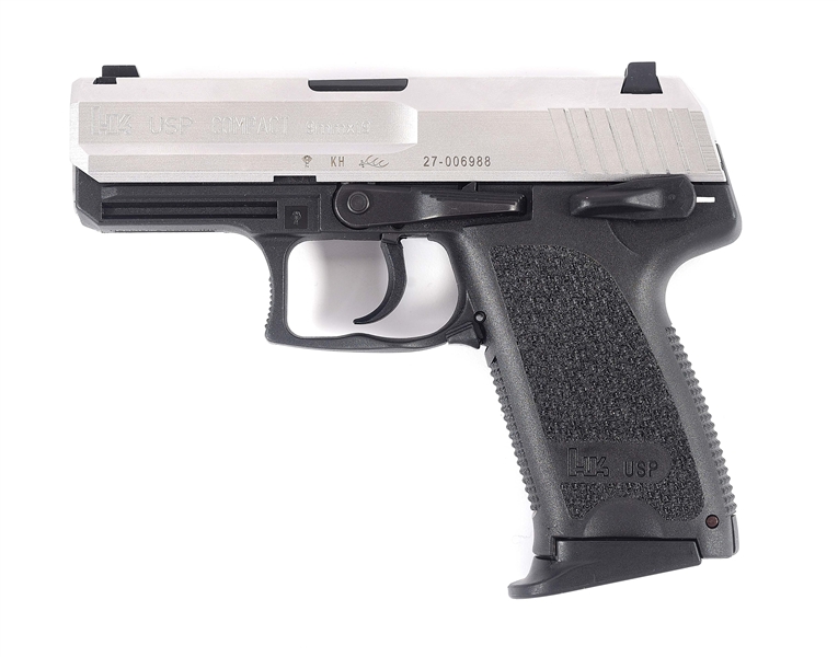 (M) EXCELLENT STAINLESS STEEL HECKLER & KOCH USP COMPACT VARIANT 1 9MM PARA SEMI-AUTOMATIC PISTOL WITH MATCHING CASE.