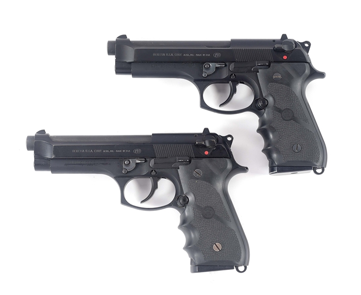 (M) LOT OF 2: CONSECUTIVELY NUMBERED BERETTA MODEL 92F SEMI-AUTOMATIC PISTOLS WITH FACTORY HARD CASES.