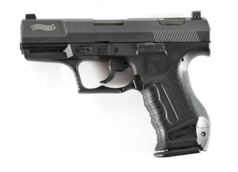 (M) WALTHER P99 SEMI-AUTOMATIC PISTOL WITH SPARE MAGAZINES.