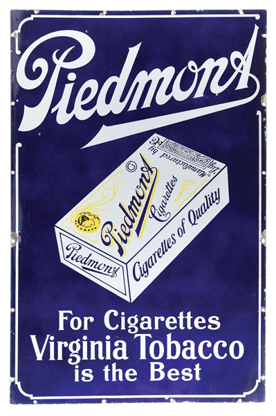 SINGLE SIDED PIEDMONT VIRGINIA TOBACCO SIGN.