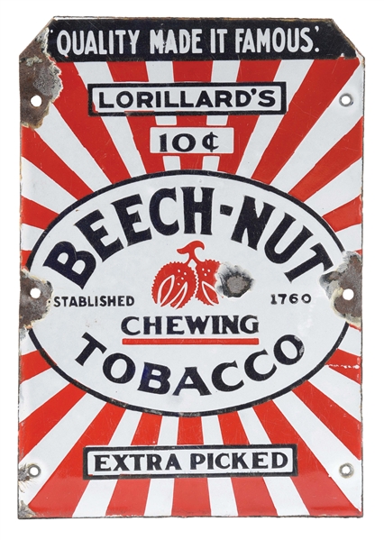 PORCELAIN BEECH-NUT CHEWING TOBACCO ADVERTISEMENT.