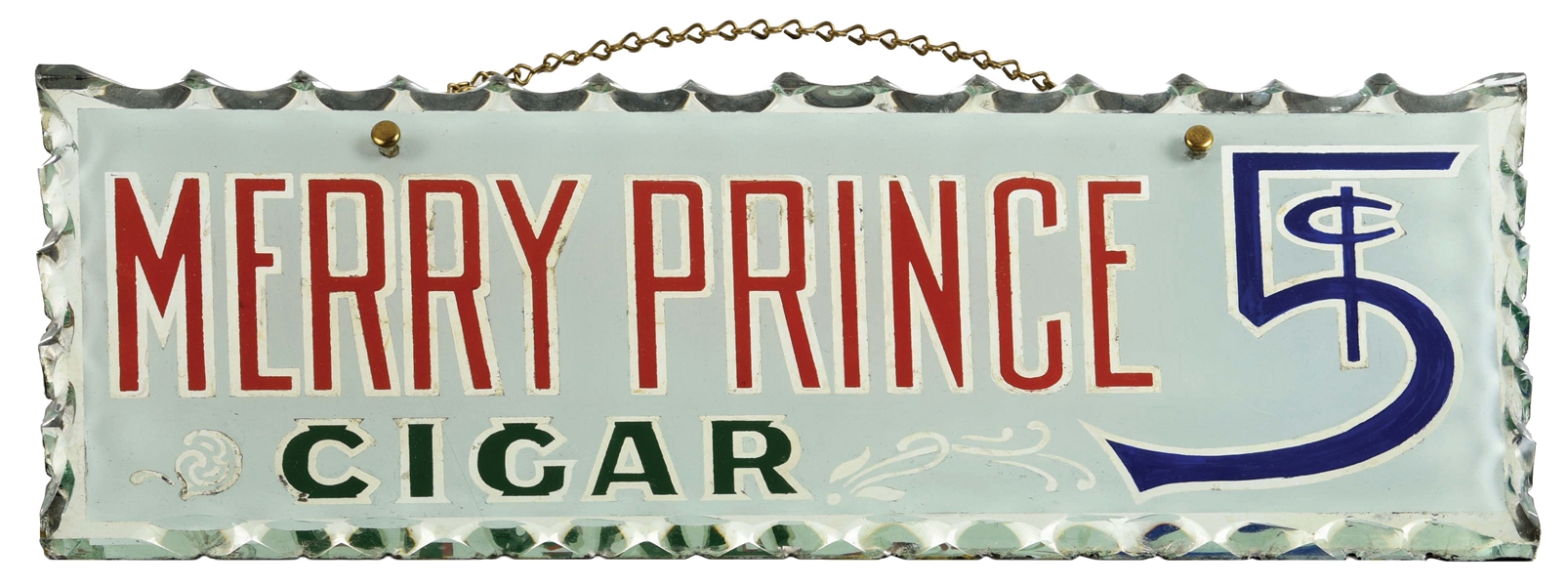 MERRY PRINCE CIGARS GLASS SIGN.