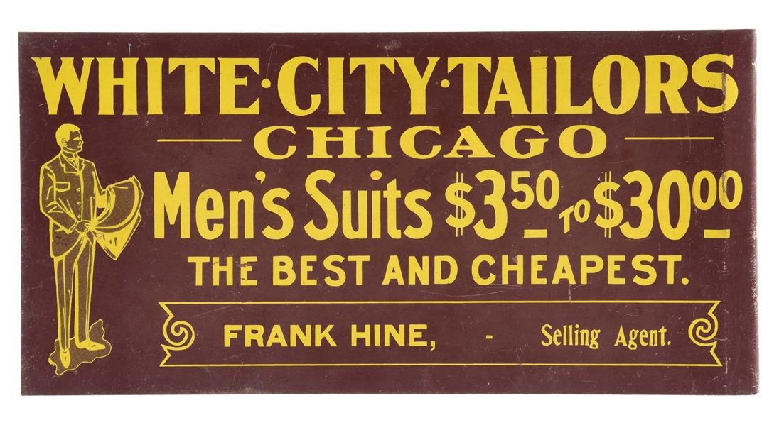 TIN PAINTED FLANGE SIGN WHITE CITY TAILORS CHICAGO.
