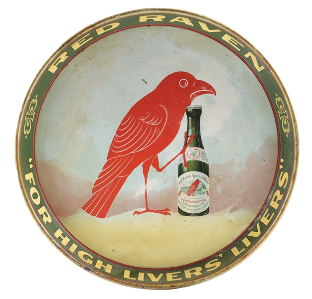 RED RAVEN "FOR HIGH LIVERS LIVERS" ADVERTISING TRAY.