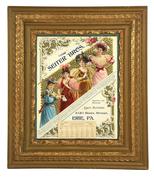 EARLY PAPER LITHO DIE-CUT SEITER BROS ADVIRTISING SIGN. 