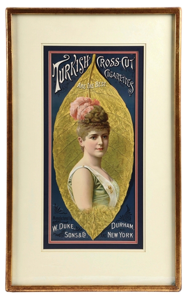 LITHOGRAPHED TURKISH CROSS CUT CIGARETTES ADVERTISING SIGN. 