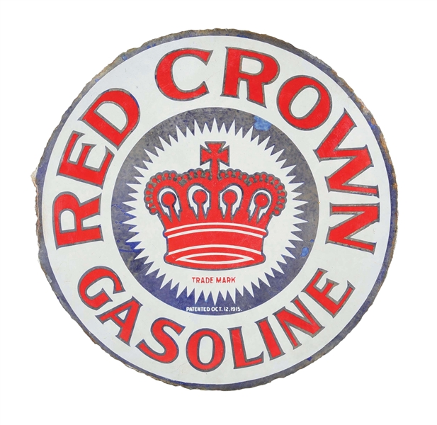 RED CROWN GASOLINE 14" PORCELAIN VISIBLE PUMP PADDLE SIGN. 