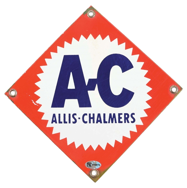ALLIS CHALMERS PORCELAIN SIGN W/ SAWTOOTH GRAPHIC. 