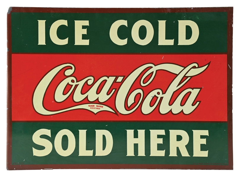 RARE ICE COLD COCA COLA SOLD HERE TIN FLANGE SIGN. 