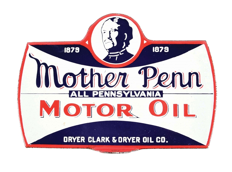 MOTHER PENN MOTOR OIL PORCELAIN PADDLE SIGN. 