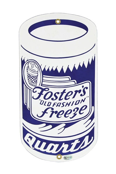 FOSTERS FREEZE "OLD FASHION" ICE CREAM QUARTS PORCELAIN SIGN. 