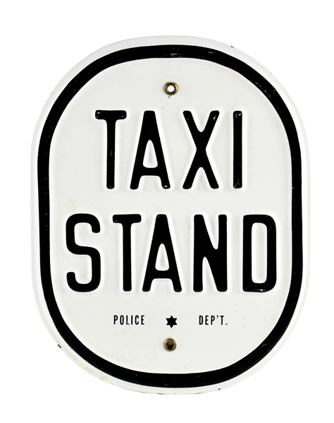 TAXI STAND EMBOSSED PORCELAIN STREET SIGN. 