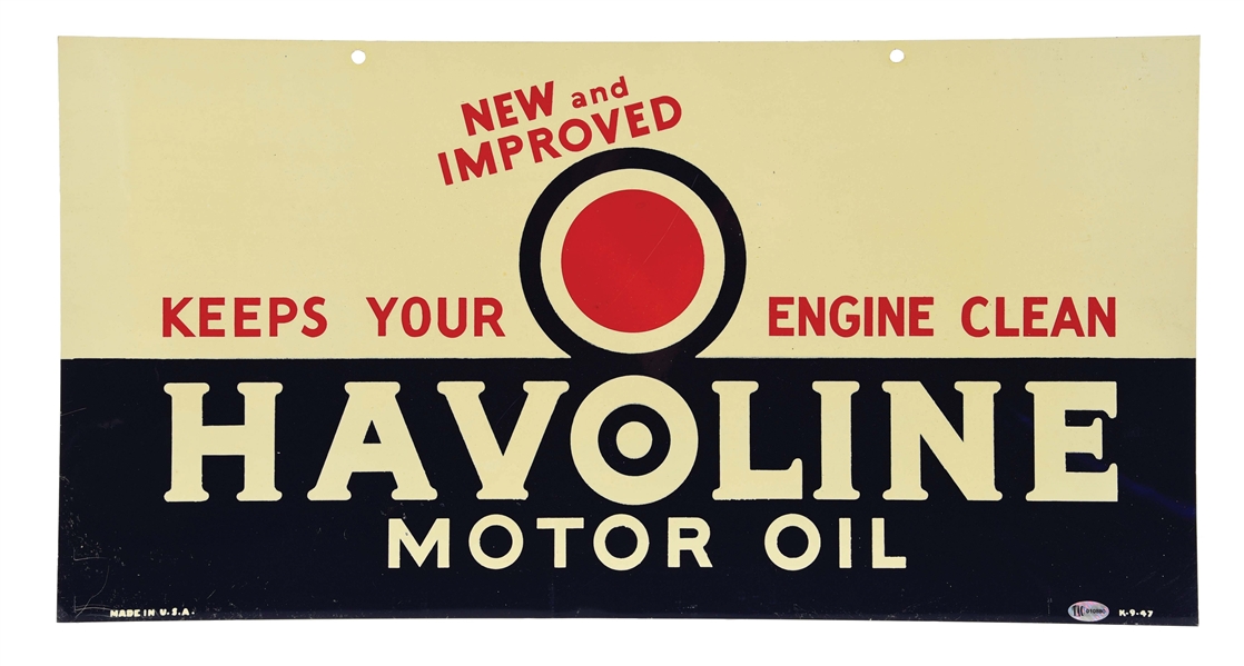HAVOLINE MOTOR OIL TIN SERVICE STATION RACK SIGN. 