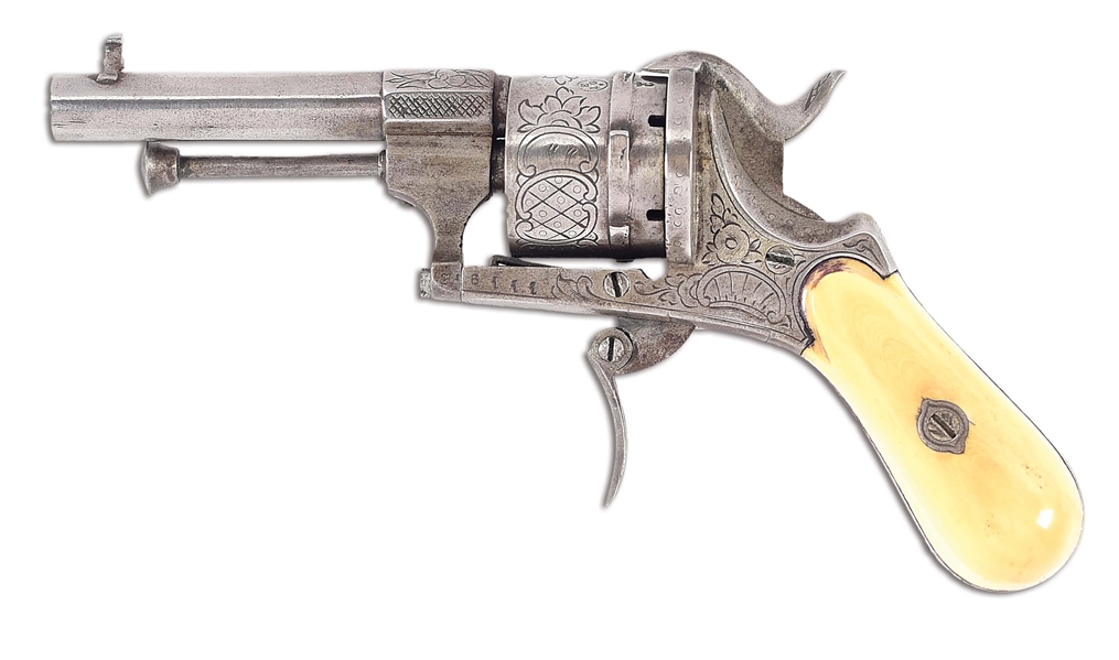 (A) BELGIAN PINFIRE REVOLVER IN PIPE CASE.