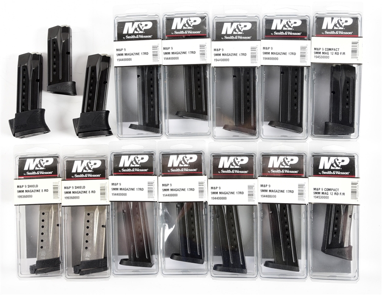 LOT OF 15: SMITH & WESSON M&P SHIELD, COMPACT, AND FULL SIZE MAGAZINES.