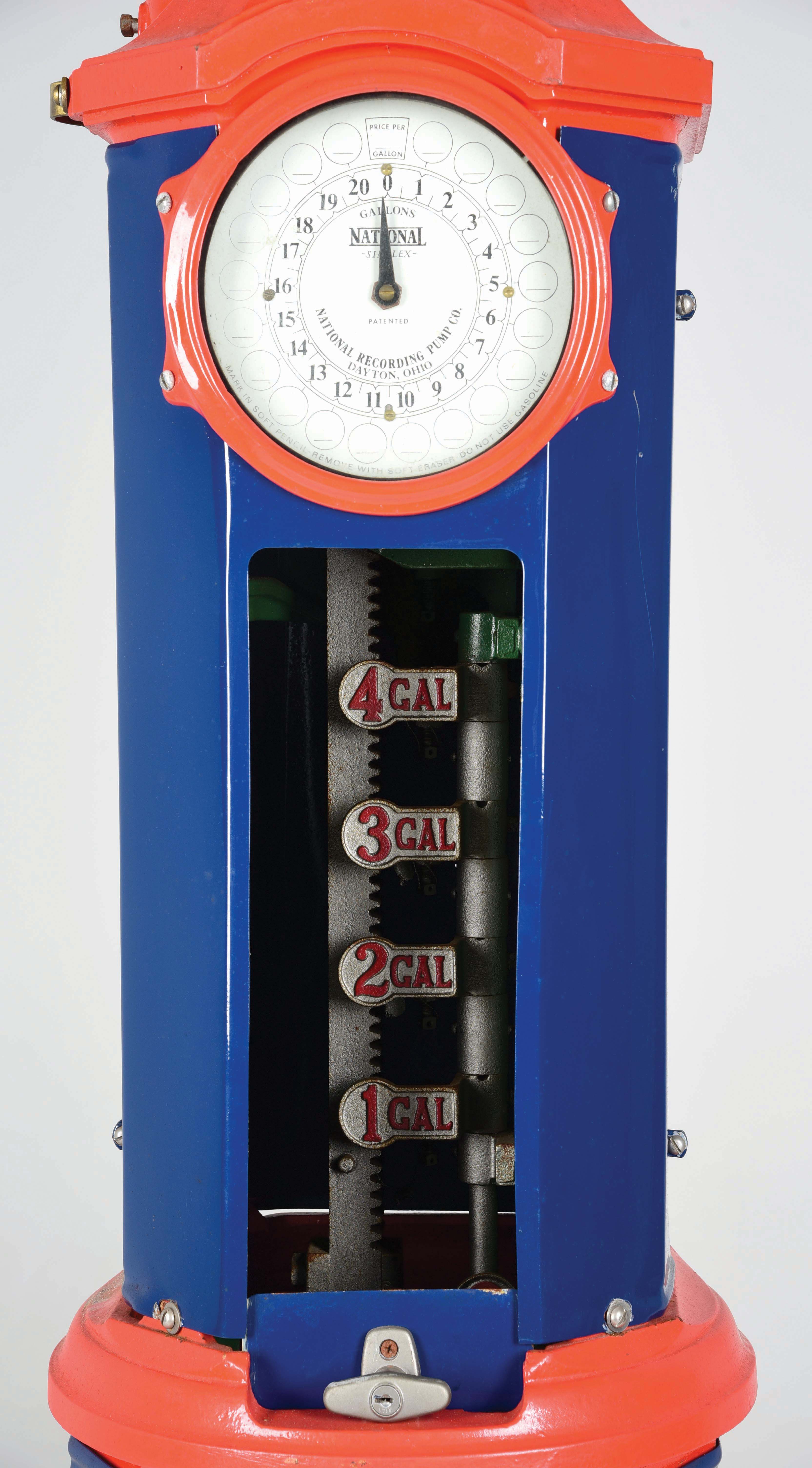 Simplex Five Dimensions Lot Detail - NATIONAL MODEL #80 SIMPLEX FIVE GALLON PUMP.