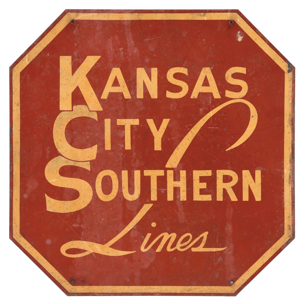 SINGLE SIDED "KANSAS CITY SOUTHERN LINES" SIGN.