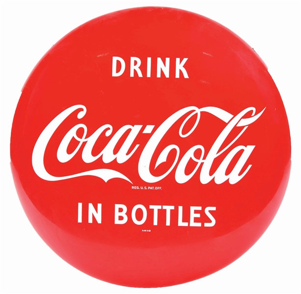 COCA-COLA IN BOTTLES BUTTON SIGN.