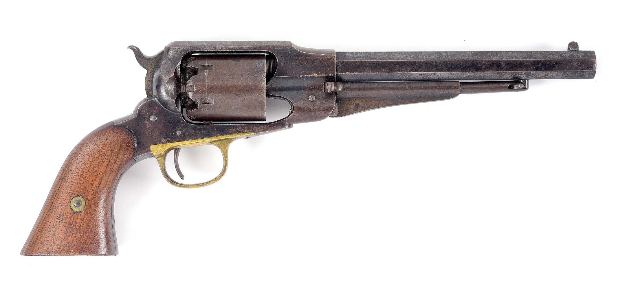 (A) MARTIALLY MARKED REMINGTON NEW MODEL ARMY SINGLE ACTION PERCUSSION REVOLVER.