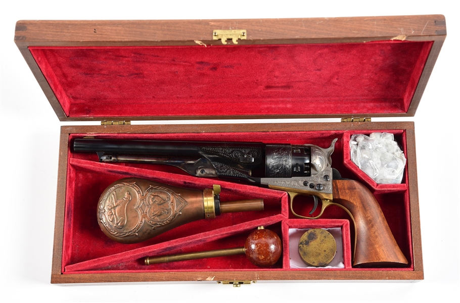 (A) CASED AND ENGRAVED ASM REPRODUCTION COLT 1860 PERCUSSION REVOLVER.