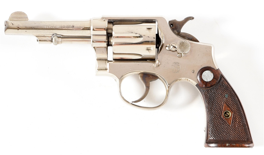 (C) NICKEL FINISHED SMITH & WESSON M&P MODEL 1905 4TH VARIATION .38 S&W SPECIAL DOUBLE ACTION REVOLVER.
