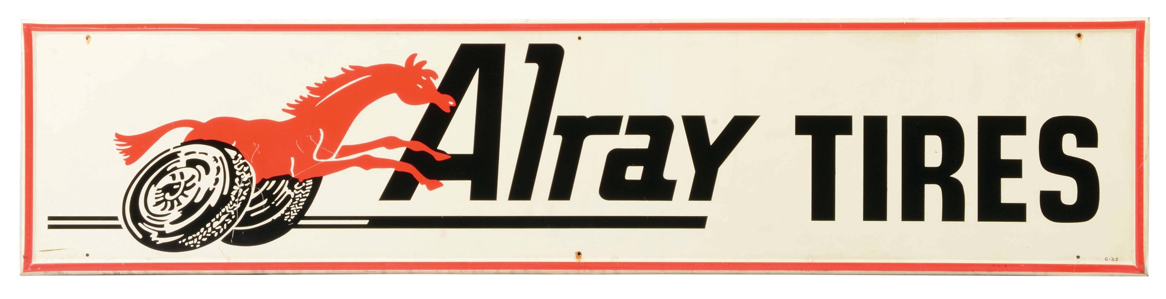 ALRAY TIRES SELF-FRAMED TIN SIGN.