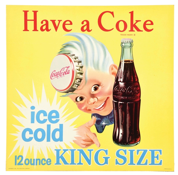 COCA COLA "HAVE A COKE KING SIZE ICE COLD" SPRITEBOY CARDBOARD EASEL BACK SIGN.