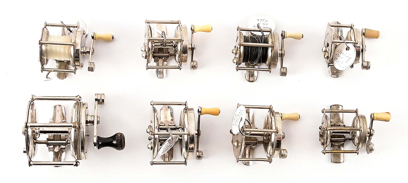 LOT OF 8: VARIETY OF EARLY FISHING REELS. 