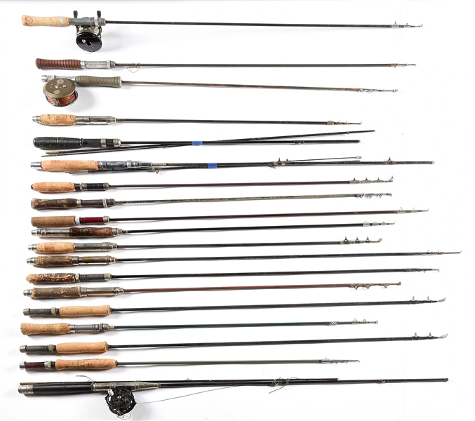 LOT OF 19: COLLAPSIBLE AND TAKE DOWN FISHING RODS. 