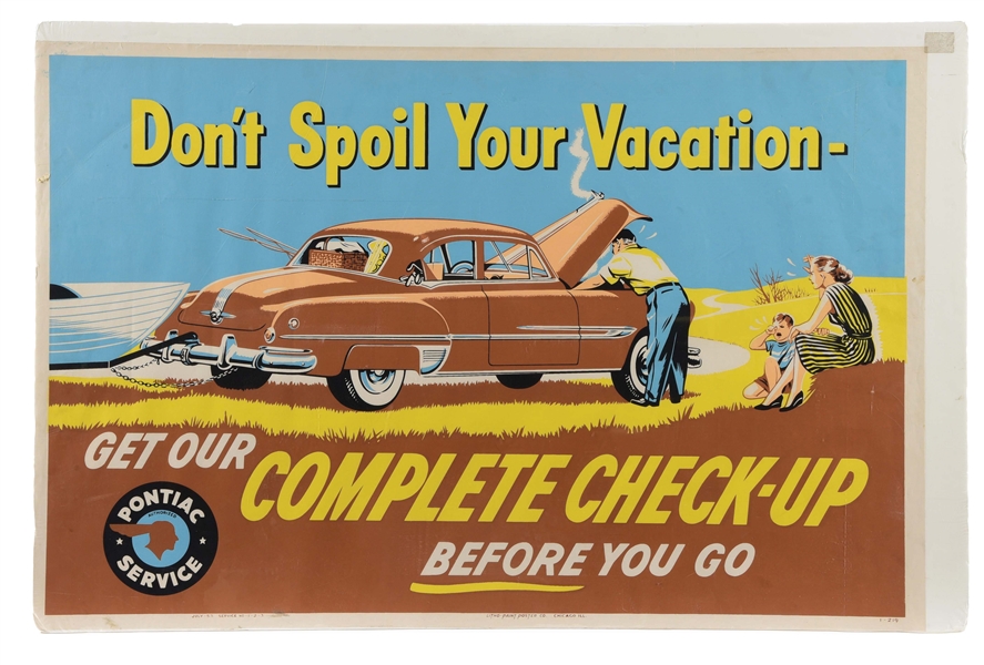 PONTIAC AUTOMOBILES SERVICE "GET OUR COMPLETE CHECK UP" PAPER POSTER DISPLAY. 