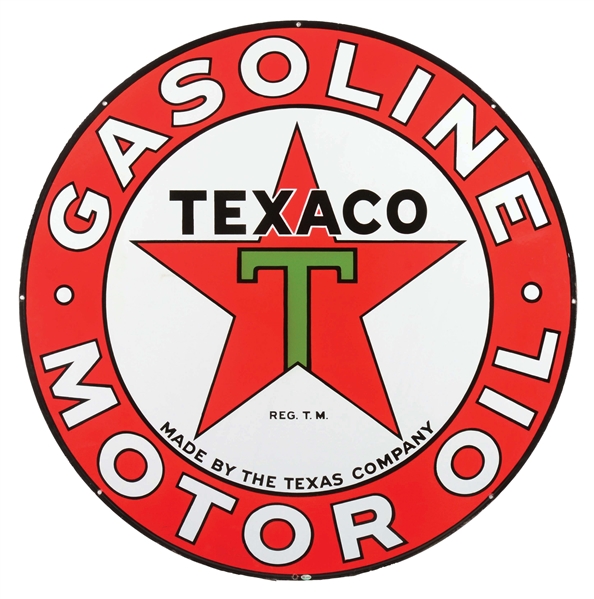 OUTSTANDING TEXACO GASOLINE & MOTOR OILS PORCELAIN SERVICE STATION SIGN. 