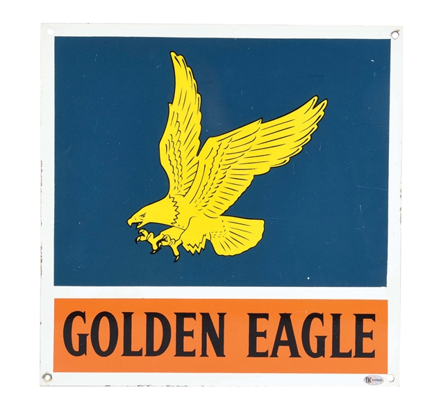 GOLDEN EAGLE GASOLINE PORCELAIN PUMP PLATE SIGN W/ EAGLE GRAPHIC.